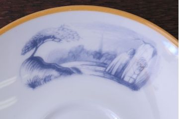 アンティーク雑貨　中古　イギリスMINTON(ミントン)　Peonies・poppies・blue landscape　カップ&ソーサー3客セット(洋食器)