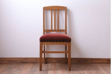 アンティーク家具　和製アンティーク　ナラ材製!ブラウン座面のシンプルチェア