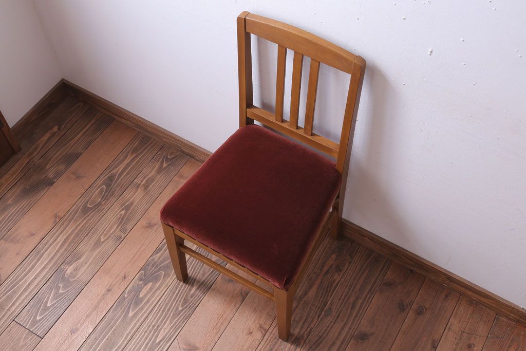 アンティーク家具　和製アンティーク　ナラ材製!ブラウン座面のシンプルチェア