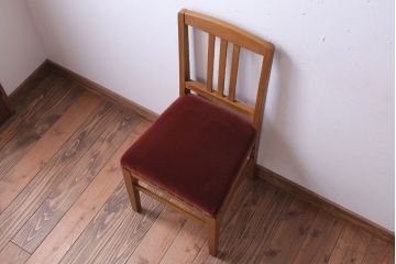 アンティーク家具　和製アンティーク　ナラ材製!ブラウン座面のシンプルチェア