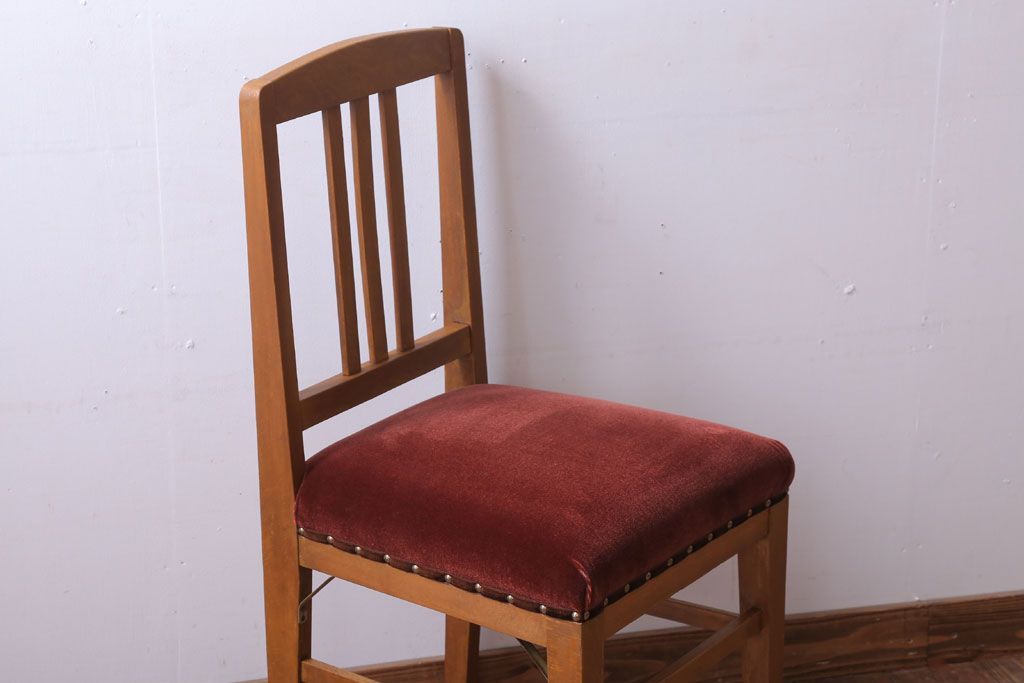 アンティーク家具　和製アンティーク　ナラ材製!ブラウン座面のシンプルチェア