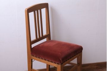 アンティーク家具　和製アンティーク　ナラ材製!ブラウン座面のシンプルチェア