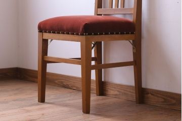 アンティーク家具　和製アンティーク　ナラ材製!ブラウン座面のシンプルチェア