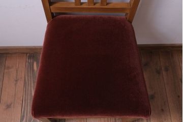 アンティーク家具　和製アンティーク　ナラ材製!ブラウン座面のシンプルチェア