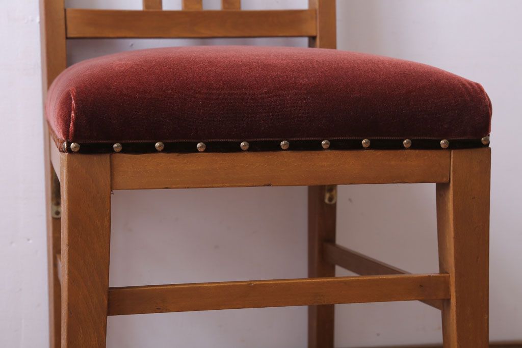 アンティーク家具　和製アンティーク　ナラ材製!ブラウン座面のシンプルチェア