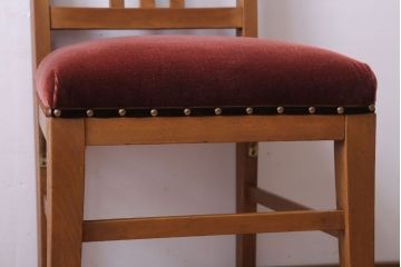 アンティーク家具　和製アンティーク　ナラ材製!ブラウン座面のシンプルチェア