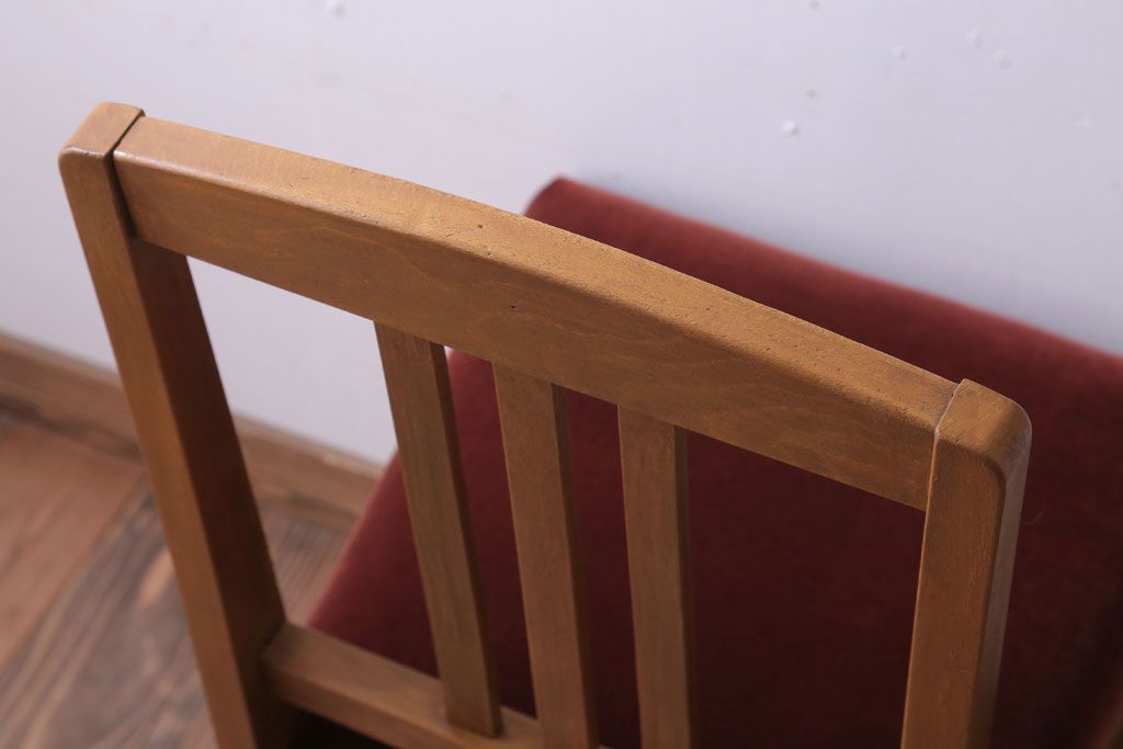 アンティーク家具　和製アンティーク　ナラ材製!ブラウン座面のシンプルチェア