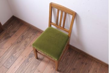 アンティーク家具　和製アンティーク　ナラ材製!モスグリーン座面のシンプルチェア