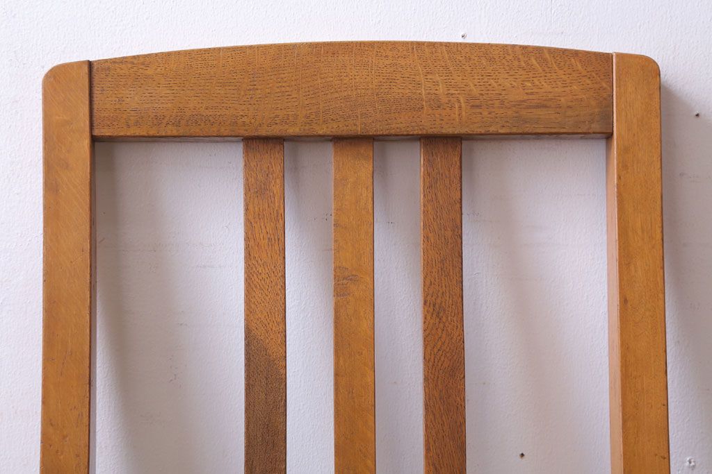 アンティーク家具　和製アンティーク　ナラ材製!モスグリーン座面のシンプルチェア