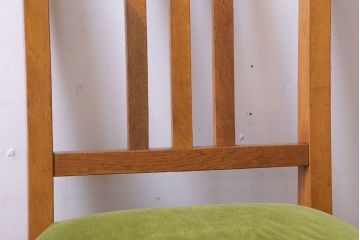 アンティーク家具　和製アンティーク　ナラ材製!モスグリーン座面のシンプルチェア