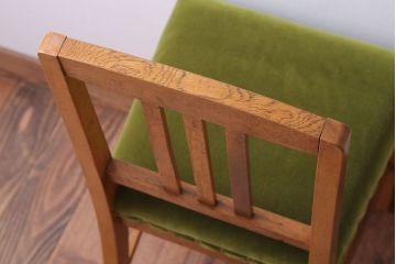 アンティーク家具　和製アンティーク　ナラ材製!モスグリーン座面のシンプルチェア