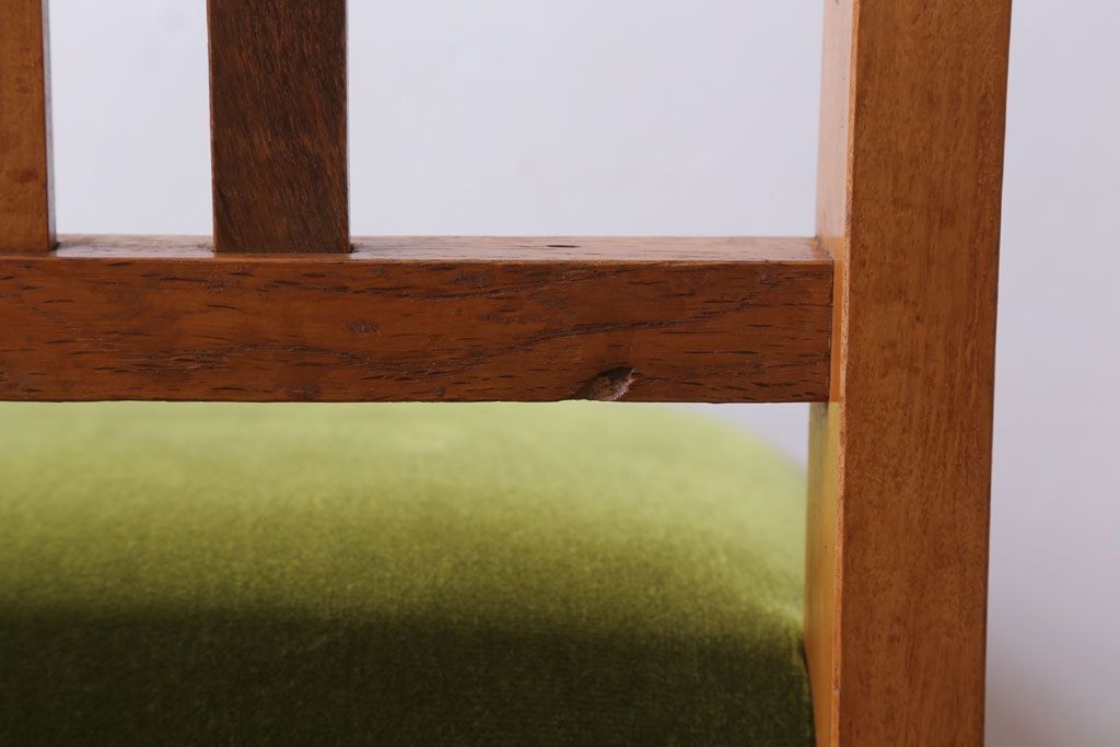 アンティーク家具　和製アンティーク　ナラ材製!モスグリーン座面のシンプルチェア