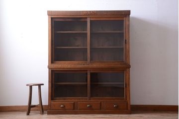 アンティーク家具　大正ロマン　古い木製のアンティーク重ね収納棚(食器棚)