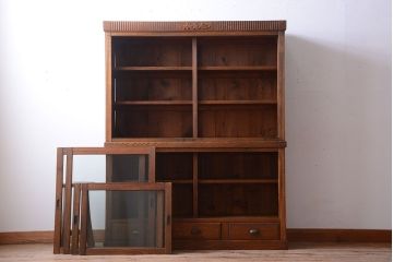 アンティーク家具　大正ロマン　古い木製のアンティーク重ね収納棚(食器棚)