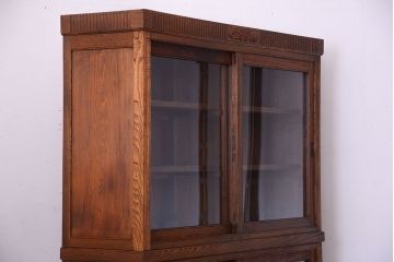 アンティーク家具　大正ロマン　古い木製のアンティーク重ね収納棚(食器棚)