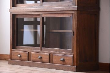 アンティーク家具　大正ロマン　古い木製のアンティーク重ね収納棚(食器棚)