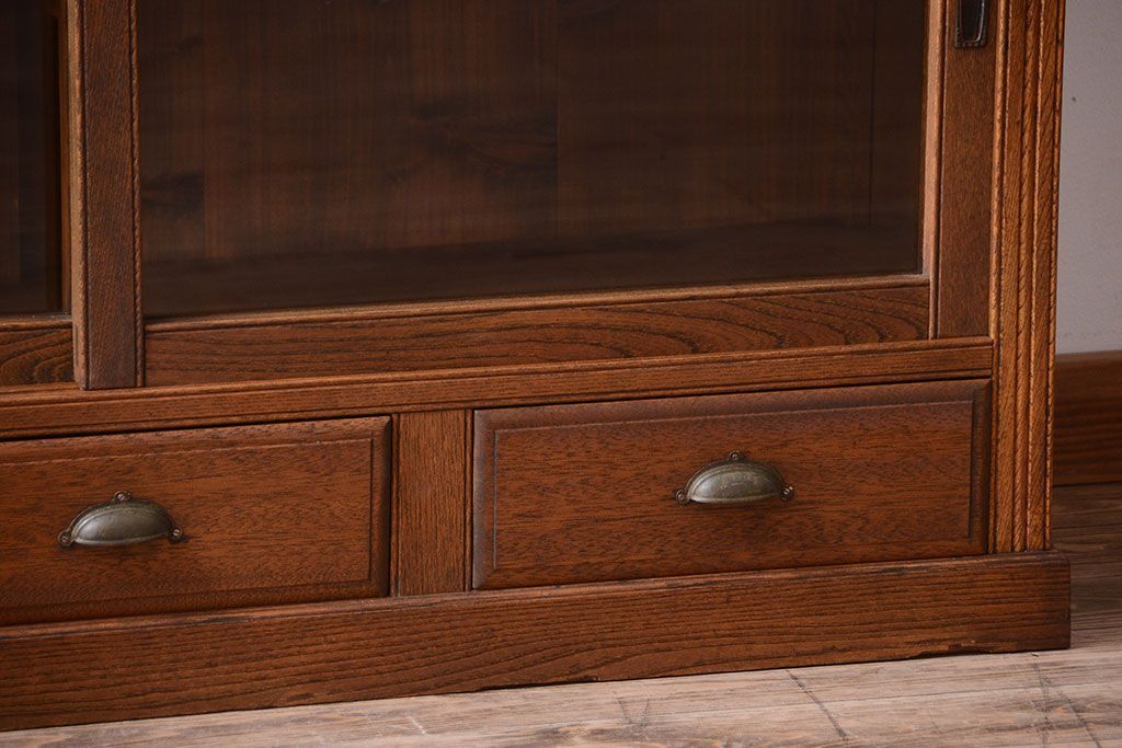 アンティーク家具　大正ロマン　古い木製のアンティーク重ね収納棚(食器棚)