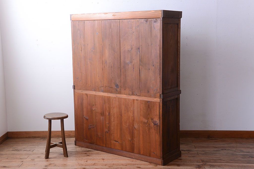 アンティーク家具　大正ロマン　古い木製のアンティーク重ね収納棚(食器棚)