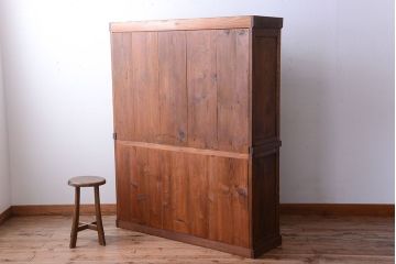 アンティーク家具　大正ロマン　古い木製のアンティーク重ね収納棚(食器棚)