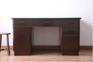 アンティーク家具　和製アンティーク　組み立て式!古いカバ材のシンプルでモダンな両袖机(デスク)