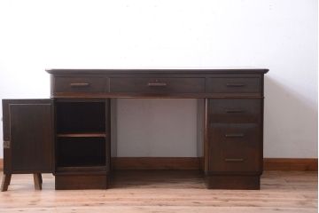 アンティーク家具　和製アンティーク　組み立て式!古いカバ材のシンプルでモダンな両袖机(デスク)