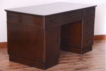 アンティーク家具　和製アンティーク　組み立て式!古いカバ材のシンプルでモダンな両袖机(デスク)