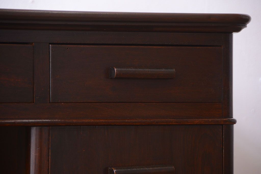 アンティーク家具　和製アンティーク　組み立て式!古いカバ材のシンプルでモダンな両袖机(デスク)