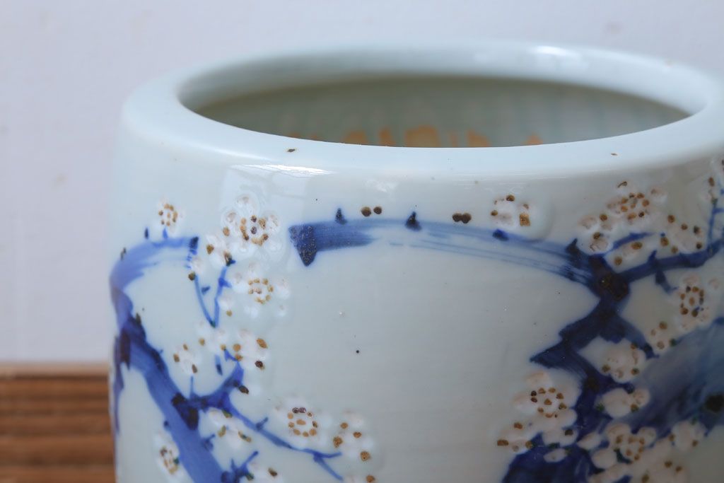 アンティーク雑貨　和製アンティーク　梅の図　小振りな瀬戸火鉢2個セット