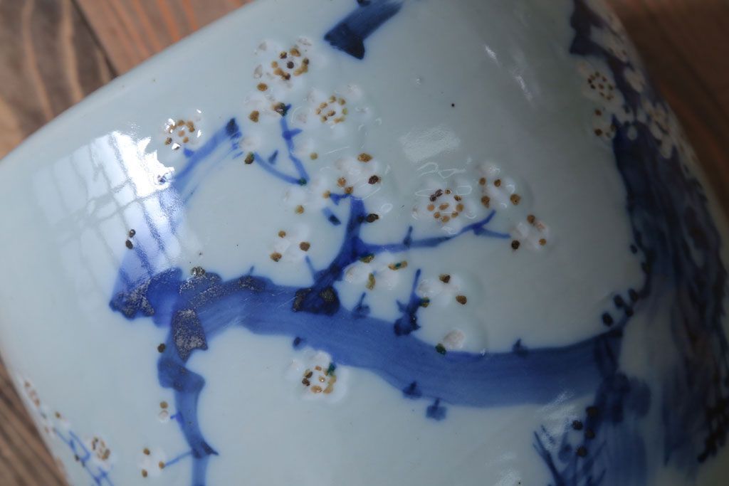 アンティーク雑貨　和製アンティーク　梅の図　小振りな瀬戸火鉢2個セット