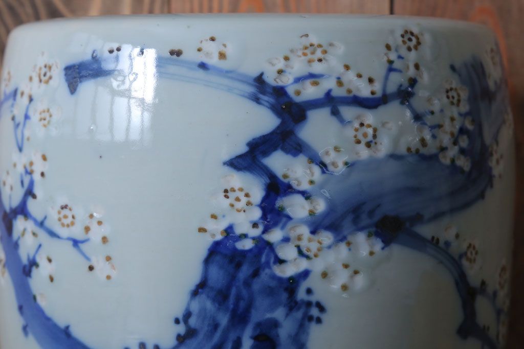 アンティーク雑貨　和製アンティーク　梅の図　小振りな瀬戸火鉢2個セット