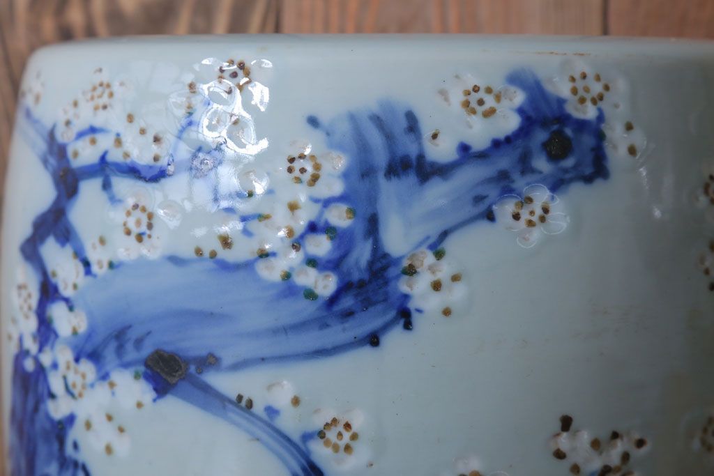 アンティーク雑貨　和製アンティーク　梅の図　小振りな瀬戸火鉢2個セット