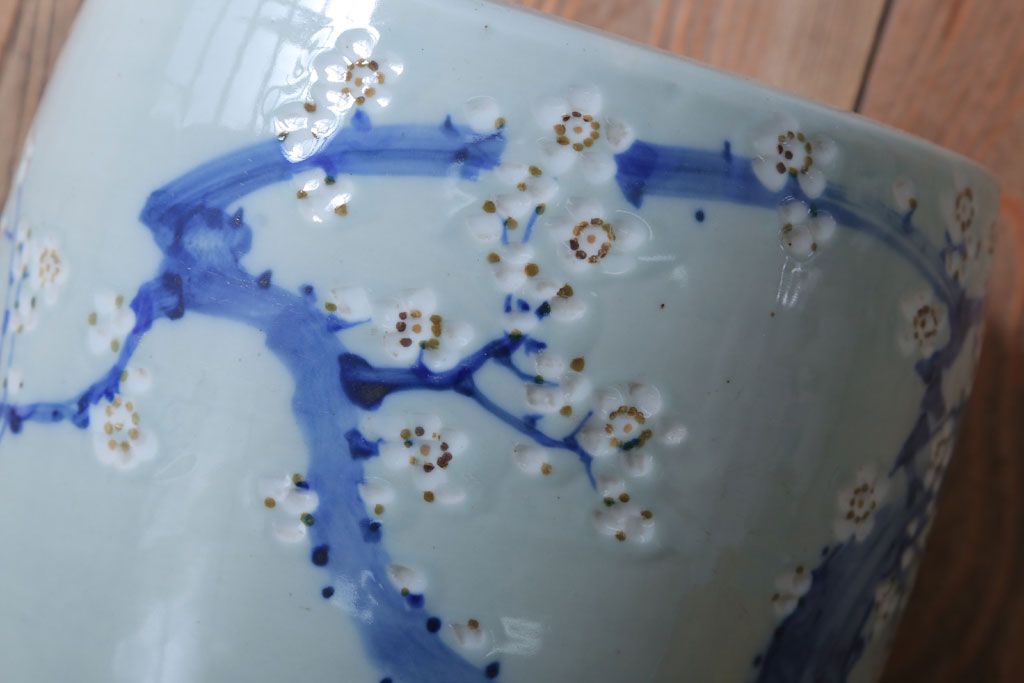 アンティーク雑貨　和製アンティーク　梅の図　小振りな瀬戸火鉢2個セット