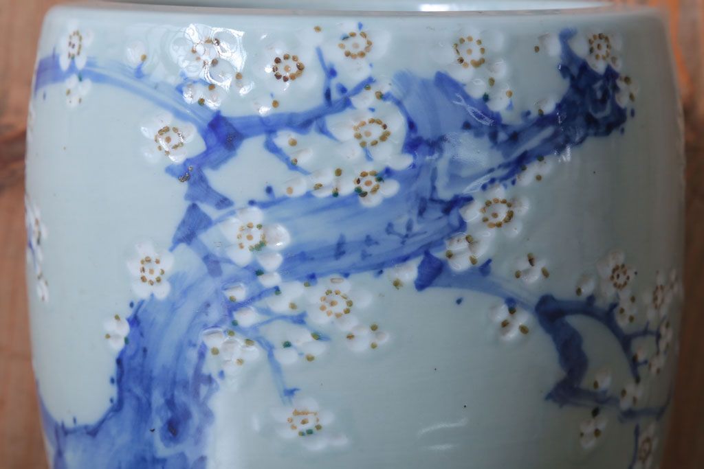 アンティーク雑貨　和製アンティーク　梅の図　小振りな瀬戸火鉢2個セット