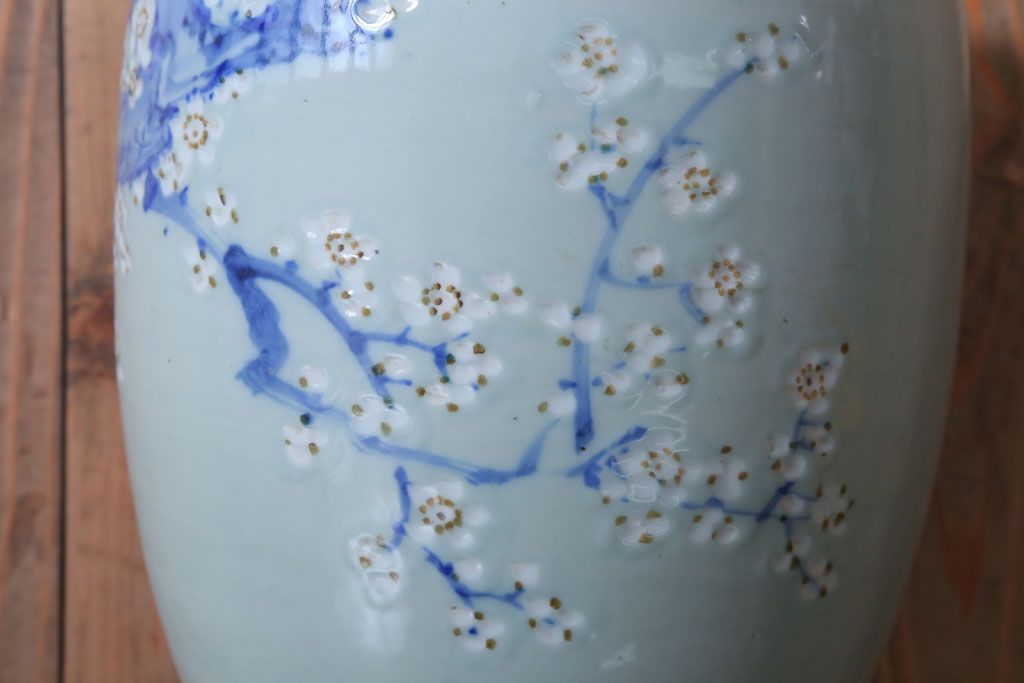 アンティーク雑貨　和製アンティーク　梅の図　小振りな瀬戸火鉢2個セット