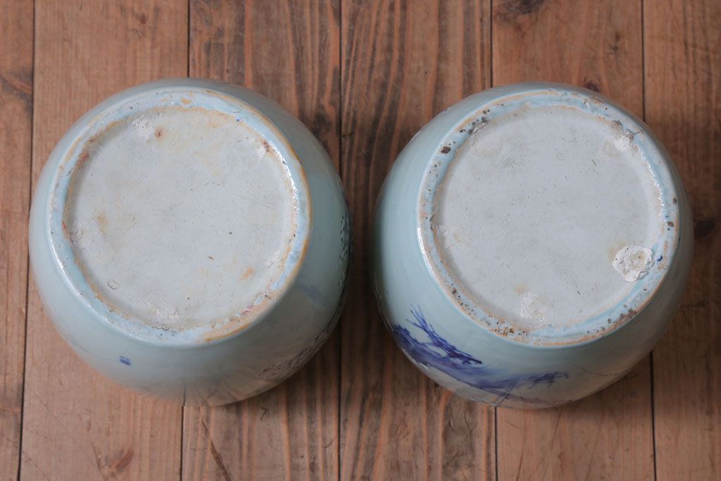 アンティーク雑貨　和製アンティーク　梅の図　小振りな瀬戸火鉢2個セット