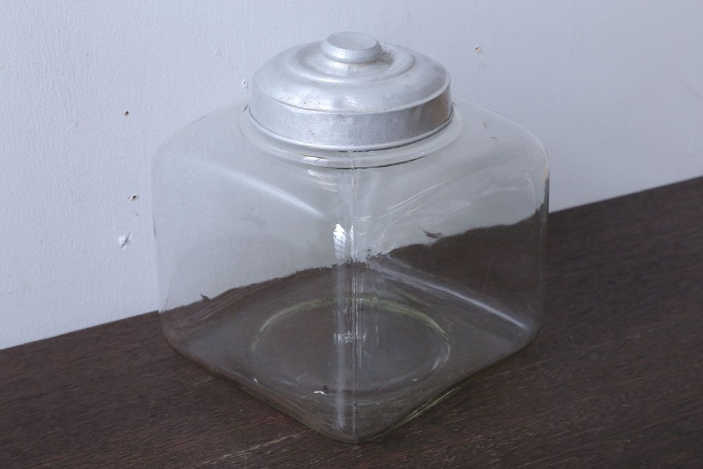 アンティーク雑貨　昭和レトロ　アンティーク四角ガラス瓶(ビン)