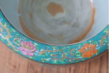 アンティーク雑貨　古民具・骨董　大正〜昭和初期 十錦手火鉢 牡丹(1)