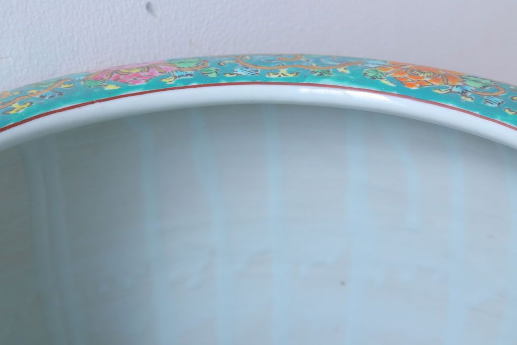 アンティーク雑貨　古民具・骨董　大正〜昭和初期 十錦手火鉢 牡丹(1)