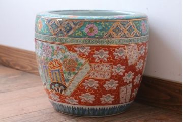 アンティーク雑貨　古民具・骨董　大正〜昭和初期 十錦手火鉢 牡丹(1)