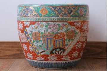 アンティーク雑貨　古民具・骨董　大正〜昭和初期 十錦手火鉢 牡丹(1)