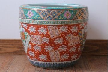 アンティーク雑貨　古民具・骨董　大正〜昭和初期 十錦手火鉢 牡丹(1)