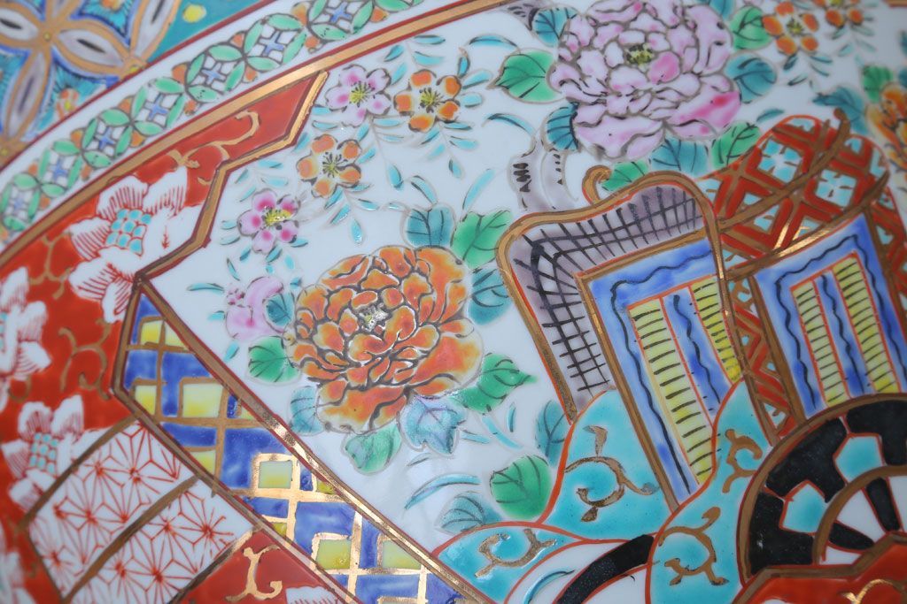 アンティーク雑貨　古民具・骨董　大正〜昭和初期 十錦手火鉢 牡丹(1)