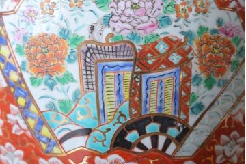 アンティーク雑貨　古民具・骨董　大正〜昭和初期 十錦手火鉢 牡丹(1)