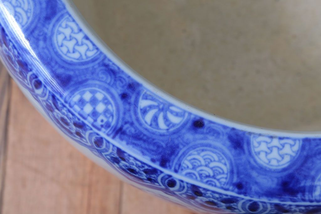 アンティーク雑貨　古民具・骨董　山水の図　大きなアンティーク瀬戸火鉢