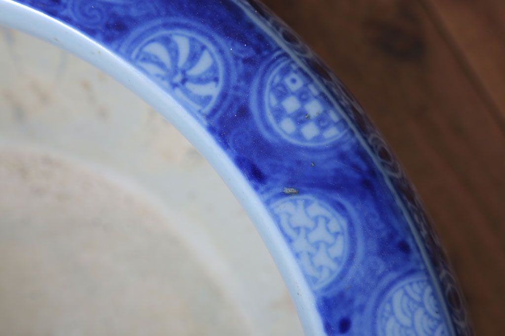 アンティーク雑貨　古民具・骨董　山水の図　大きなアンティーク瀬戸火鉢