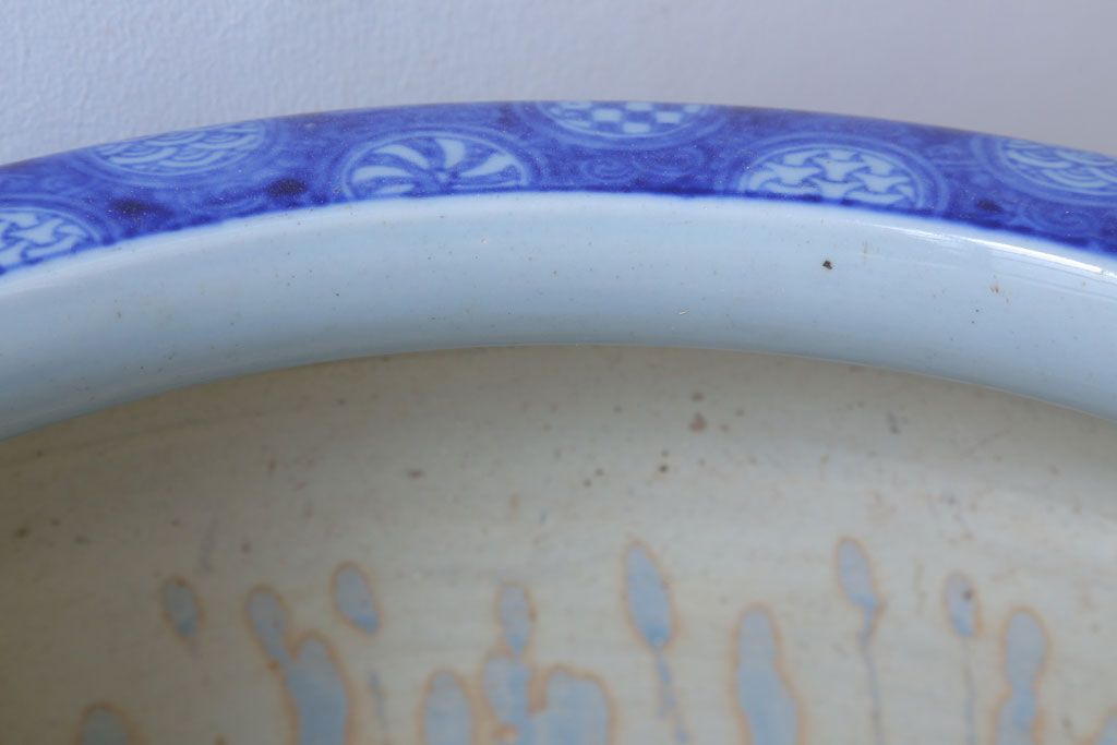 アンティーク雑貨　古民具・骨董　山水の図　大きなアンティーク瀬戸火鉢