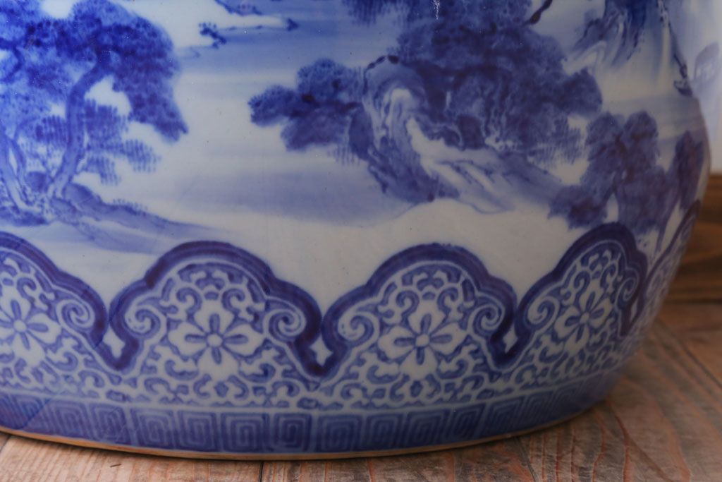 アンティーク雑貨　古民具・骨董　山水の図　大きなアンティーク瀬戸火鉢