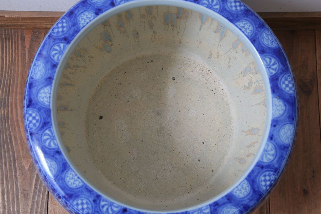 アンティーク雑貨　古民具・骨董　山水の図　大きなアンティーク瀬戸火鉢