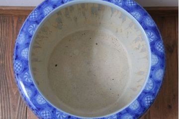 アンティーク雑貨　古民具・骨董　山水の図　大きなアンティーク瀬戸火鉢