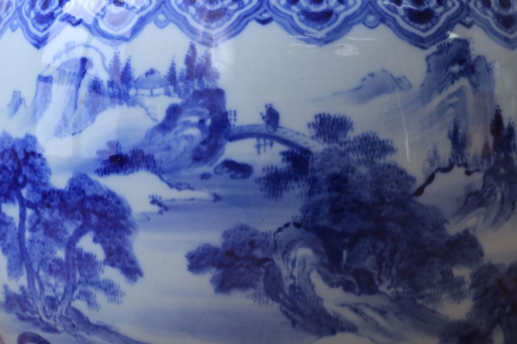 アンティーク雑貨　古民具・骨董　山水の図　大きなアンティーク瀬戸火鉢